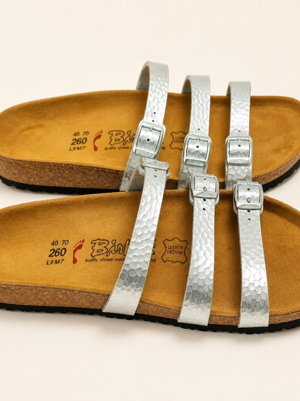 Birkis By Birkenstock Florida Silver Metallic 3 Strap Sandals EU 40 US Women's 9